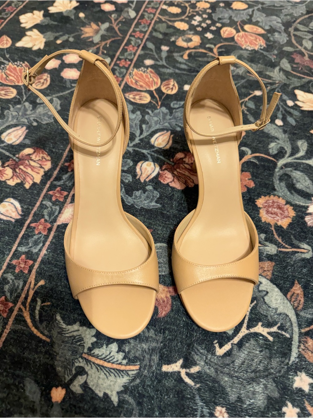 Stuart Weitzman Nude Ankle-Strap Leather Heels